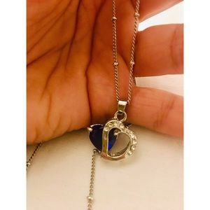 Silver necklace with royal blue heart pendant